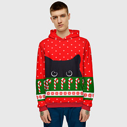 Толстовка-худи мужская Котик: новогодний свитер, цвет: 3D-красный — фото 2