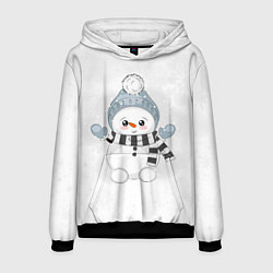 Толстовка-худи мужская Милый снеговик и снежинки, цвет: 3D-черный