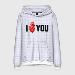 Толстовка-худи мужская I love you - сердце, цвет: 3D-белый