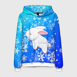Толстовка-худи мужская Милый кролик в снежинках, цвет: 3D-белый