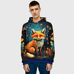 Толстовка-худи мужская Лиса в Folk Art стиле, цвет: 3D-синий — фото 2