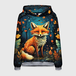 Толстовка-худи мужская Лиса в Folk Art стиле, цвет: 3D-меланж