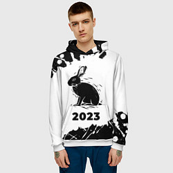 Толстовка-худи мужская Кролик НГ силуэт на светлом, цвет: 3D-белый — фото 2