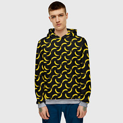 Толстовка-худи мужская Бананы паттерн на чёрном фоне, цвет: 3D-меланж — фото 2