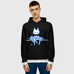 Толстовка-худи мужская Stray blue glitch, цвет: 3D-белый — фото 2
