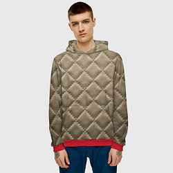 Толстовка-худи мужская Стёганая кожа - fashion texture, цвет: 3D-красный — фото 2