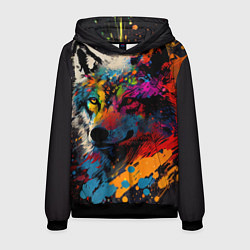 Толстовка-худи мужская Волк, яркие цвета, цвет: 3D-черный