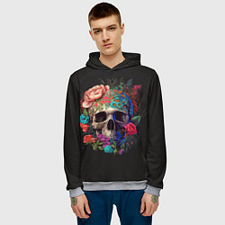 Толстовка-худи мужская Череп украшенный цветами, цвет: 3D-меланж — фото 2