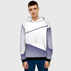 Толстовка-худи мужская Абстрактный белый и фиолетовый паттерн, цвет: 3D-черный — фото 2