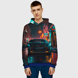 Толстовка-худи мужская GTR в ночном городе, цвет: 3D-синий — фото 2
