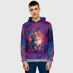 Толстовка-худи мужская Космически котенок, цвет: 3D-меланж — фото 2