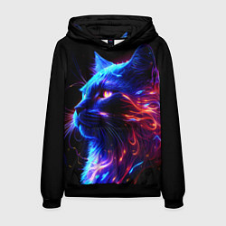 Толстовка-худи мужская Неоновый котёнок, цвет: 3D-черный