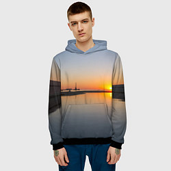 Толстовка-худи мужская Санкт-Петербург, закат на Финском заливе, цвет: 3D-черный — фото 2