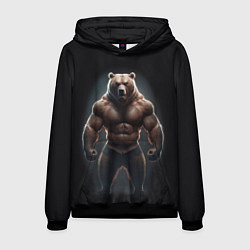Толстовка-худи мужская Сильный медведь спортсмен, цвет: 3D-черный