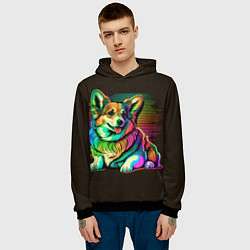 Толстовка-худи мужская Неоновый корги, цвет: 3D-черный — фото 2