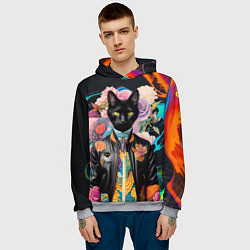 Толстовка-худи мужская Модный чёрный кот - нейросеть - мода, цвет: 3D-меланж — фото 2