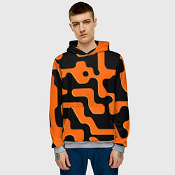 Толстовка-худи мужская Черно-оранжевый абстрактный лабиринт, цвет: 3D-меланж — фото 2
