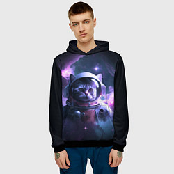 Толстовка-худи мужская Котик космонавт, цвет: 3D-черный — фото 2