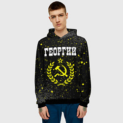 Толстовка-худи мужская Георгий и желтый символ СССР со звездой, цвет: 3D-черный — фото 2