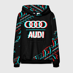 Толстовка-худи мужская Значок Audi в стиле glitch на темном фоне, цвет: 3D-черный