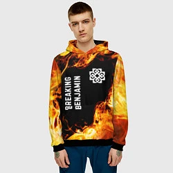 Толстовка-худи мужская Breaking Benjamin и пылающий огонь, цвет: 3D-черный — фото 2