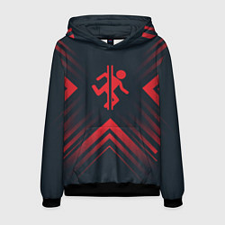 Толстовка-худи мужская Красный символ Portal на темном фоне со стрелками, цвет: 3D-черный