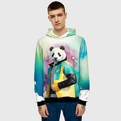 Толстовка-худи мужская Прикольный панда в модной куртке, цвет: 3D-черный — фото 2