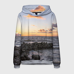 Толстовка-худи мужская Закат солнца на Финском заливе, цвет: 3D-меланж