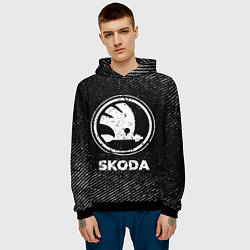 Толстовка-худи мужская Skoda с потертостями на темном фоне, цвет: 3D-черный — фото 2