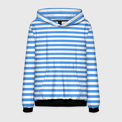 Толстовка-худи мужская Тельняшка васильковая ВДВ, цвет: 3D-черный