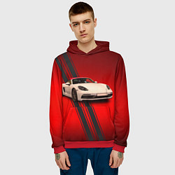 Толстовка-худи мужская Немецкий спортивный автомобиль Porsche, цвет: 3D-красный — фото 2