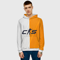 Толстовка-худи мужская Counter Strike 2 White Orange Stripes, цвет: 3D-белый — фото 2