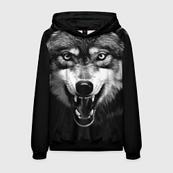 Толстовка-худи мужская Агрессивный атакующий волк, цвет: 3D-черный