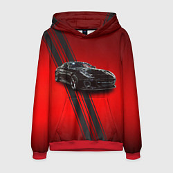Толстовка-худи мужская Английский спортивный автомобиль Jaguar, цвет: 3D-красный