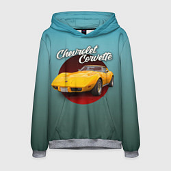 Толстовка-худи мужская Классический спорткар Chevrolet Corvette Stingray, цвет: 3D-меланж