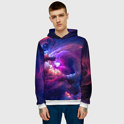 Толстовка-худи мужская Небула в космосе в фиолетовых тонах - нейронная се, цвет: 3D-белый — фото 2