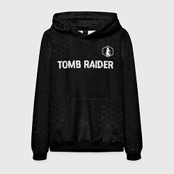 Толстовка-худи мужская Tomb Raider glitch на темном фоне: символ сверху, цвет: 3D-черный