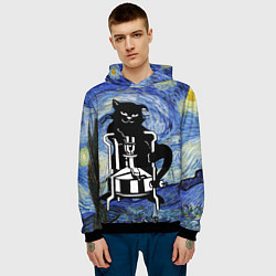 Толстовка-худи мужская Кот Бегемот на примусе в Звездной ночи, цвет: 3D-черный — фото 2