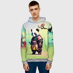 Толстовка-худи мужская Панда-самурай - цветущая сакура, цвет: 3D-меланж — фото 2