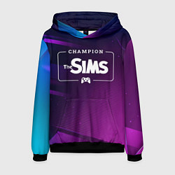 Толстовка-худи мужская The Sims gaming champion: рамка с лого и джойстико, цвет: 3D-черный
