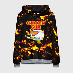 Толстовка-худи мужская Chicken Gun на фоне огня, цвет: 3D-меланж