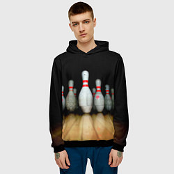Толстовка-худи мужская Боулинг - кегли на дорожке, цвет: 3D-черный — фото 2