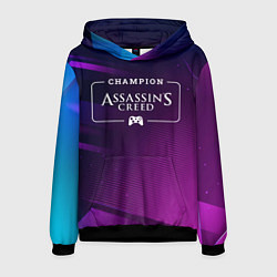 Толстовка-худи мужская Assassins Creed gaming champion: рамка с лого и дж, цвет: 3D-черный