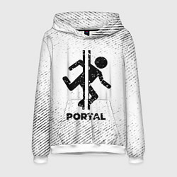Толстовка-худи мужская Portal с потертостями на светлом фоне, цвет: 3D-белый