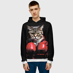 Толстовка-худи мужская Cat boxing, цвет: 3D-белый — фото 2