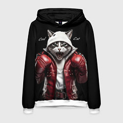 Толстовка-худи мужская Cool fighting cat, цвет: 3D-белый