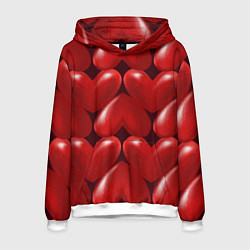 Толстовка-худи мужская Red hearts, цвет: 3D-белый