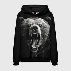 Толстовка-худи мужская Агрессивный таежный медведь, цвет: 3D-черный