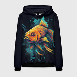 Толстовка-худи мужская Золотая рыбка: арт нейросети, цвет: 3D-черный