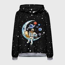 Мужская толстовка Skeleton astronaut eats pizza while sitting on the